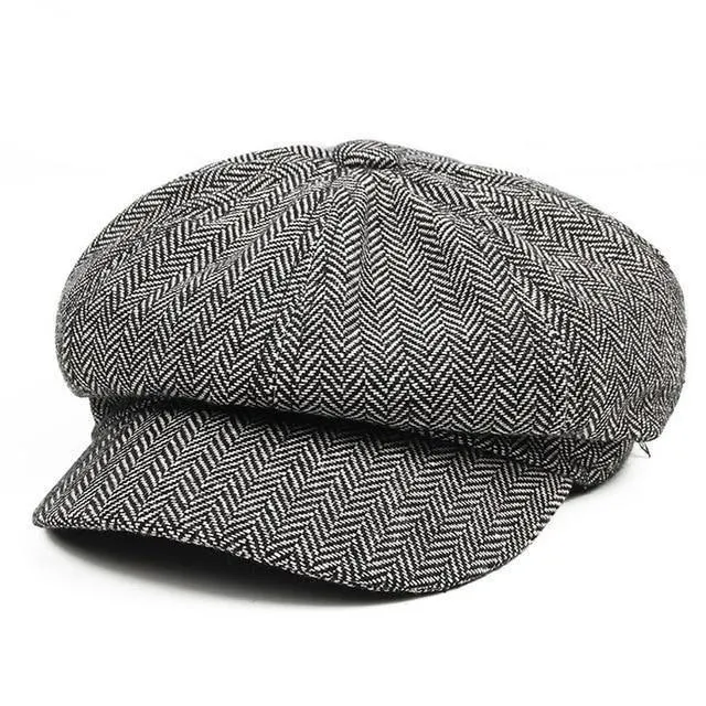 Herren Panel Tweed Zeitungsjunge Caps Format passend Driving Hat Khaki Grau