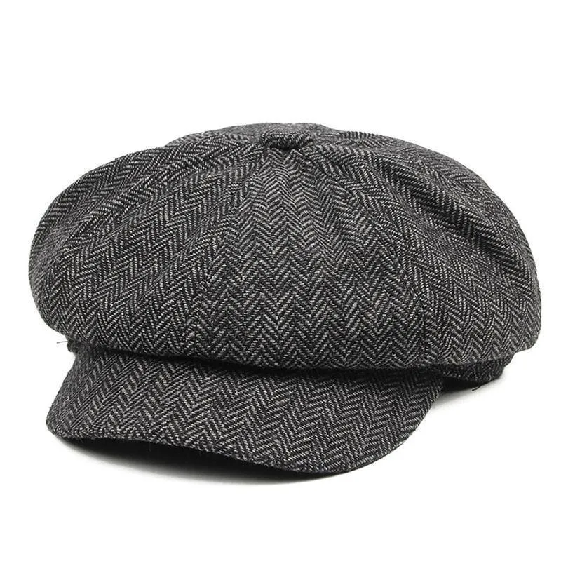 Herren Panel Tweed Zeitungsjunge Caps Format passend Driving Hat Khaki Grau