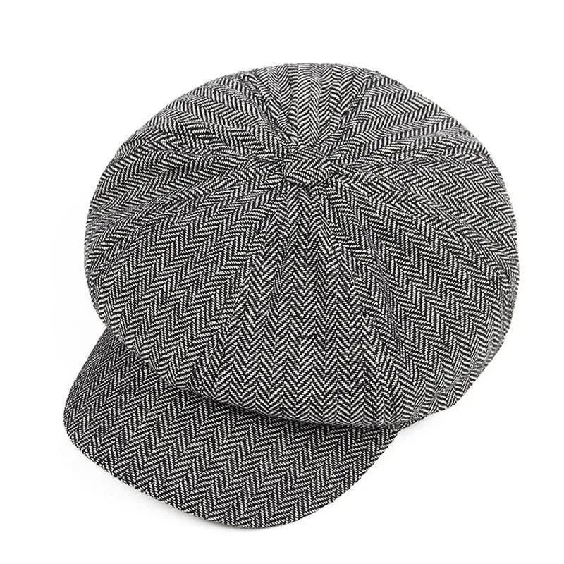 Herren Panel Tweed Zeitungsjunge Caps Format passend Driving Hat Khaki Grau