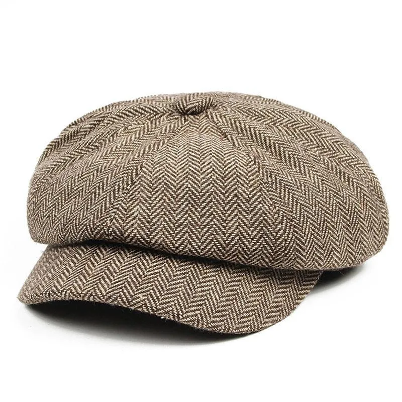 Herren Panel Tweed Zeitungsjunge Caps Format passend Driving Hat Khaki Grau