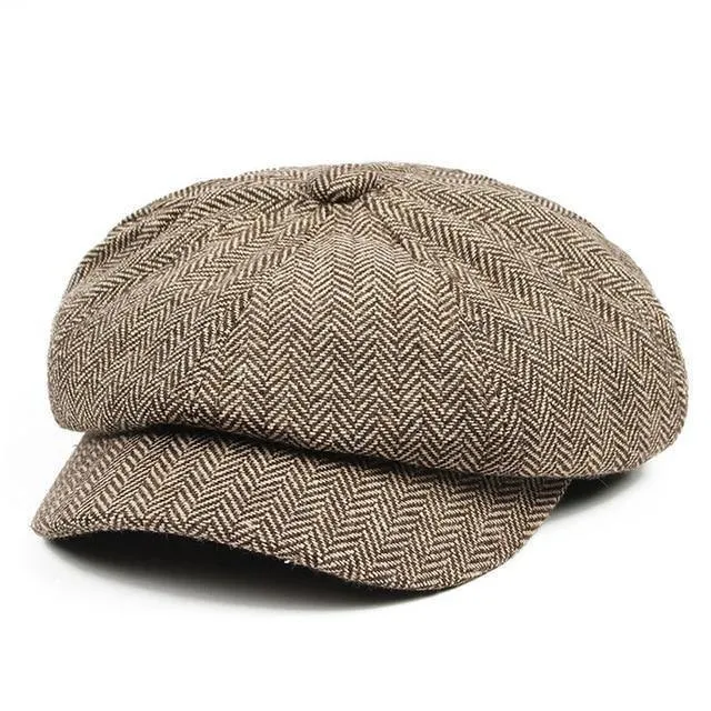 Herren Panel Tweed Zeitungsjunge Caps Format passend Driving Hat Khaki Grau