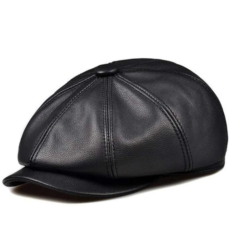 Unisex Winter Pumpkin Black Echtes Leder Hut Frauen Männer ausgestattet Korean Cowboy Casquette