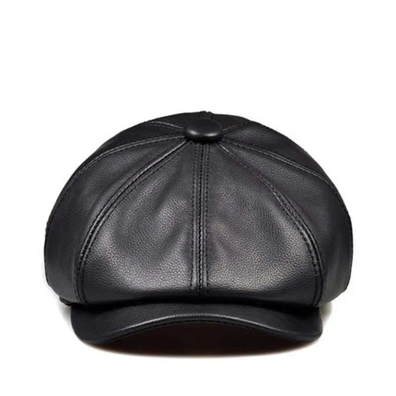 Unisex Winter Pumpkin Black Echtes Leder Hut Frauen Männer ausgestattet Korean Cowboy Casquette