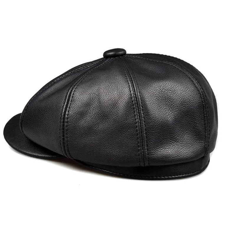 Unisex Winter Pumpkin Black Echtes Leder Hut Frauen Männer ausgestattet Korean Cowboy Casquette