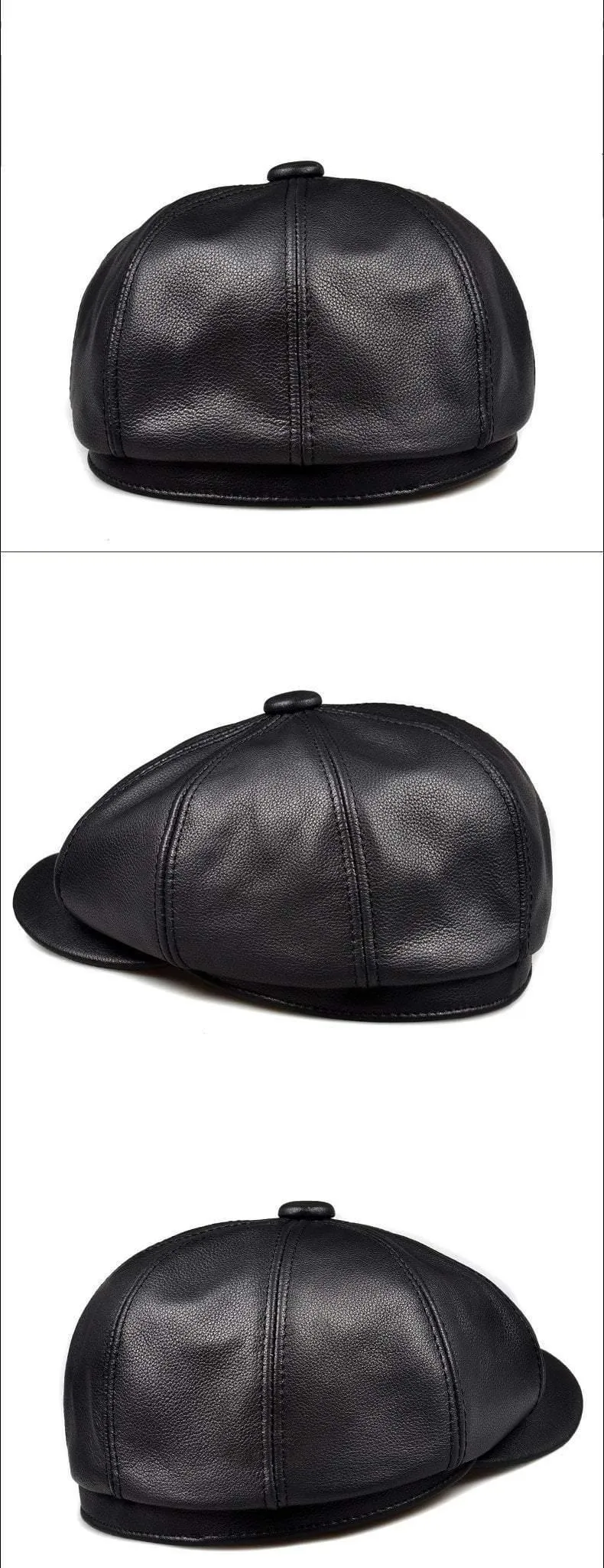 Unisex Winter Pumpkin Black Echtes Leder Hut Frauen Männer ausgestattet Korean Cowboy Casquette