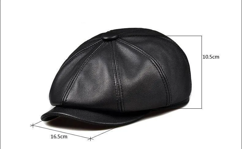 Unisex Winter Pumpkin Black Echtes Leder Hut Frauen Männer ausgestattet Korean Cowboy Casquette