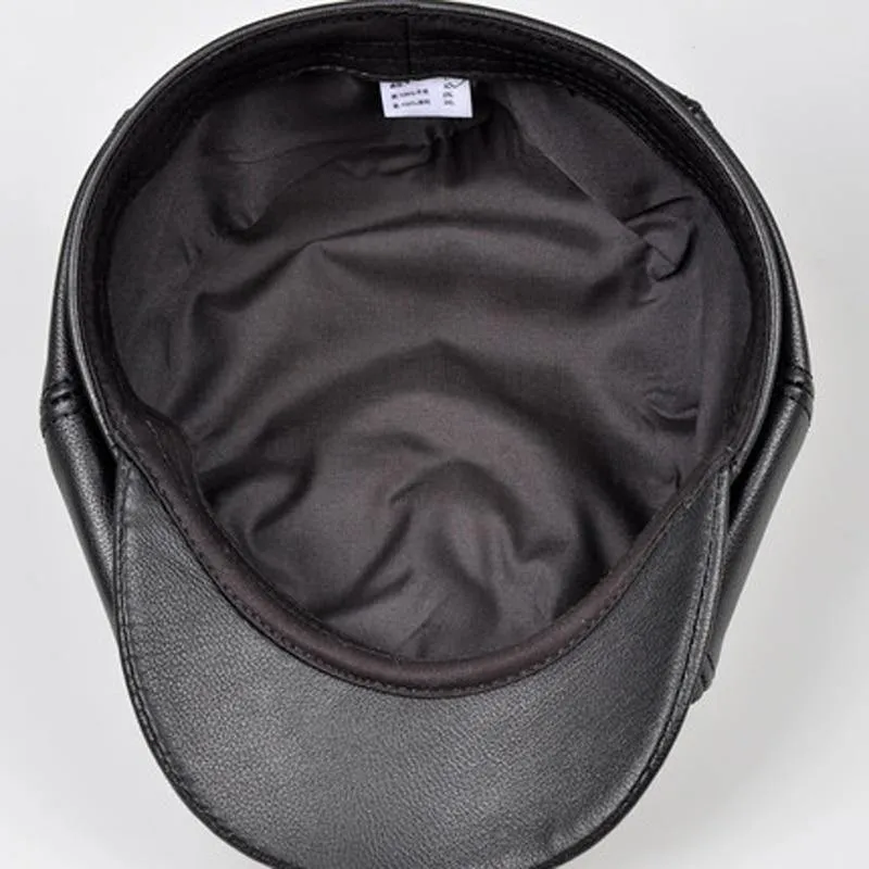 Unisex Winter Pumpkin Black Echtes Leder Hut Frauen Männer ausgestattet Korean Cowboy Casquette
