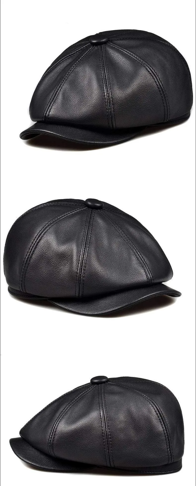 Unisex Winter Pumpkin Black Echtes Leder Hut Frauen Männer ausgestattet Korean Cowboy Casquette