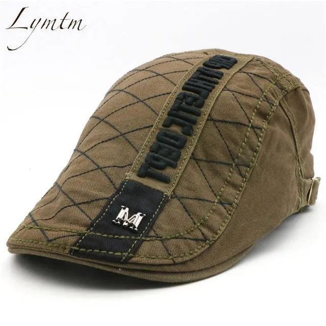 Herren Hochwertige Retro-Baskenmütze für Erwachsene, Stickerei, gestreift, Khaki, Armeegrün, Schwarz, Cabbie