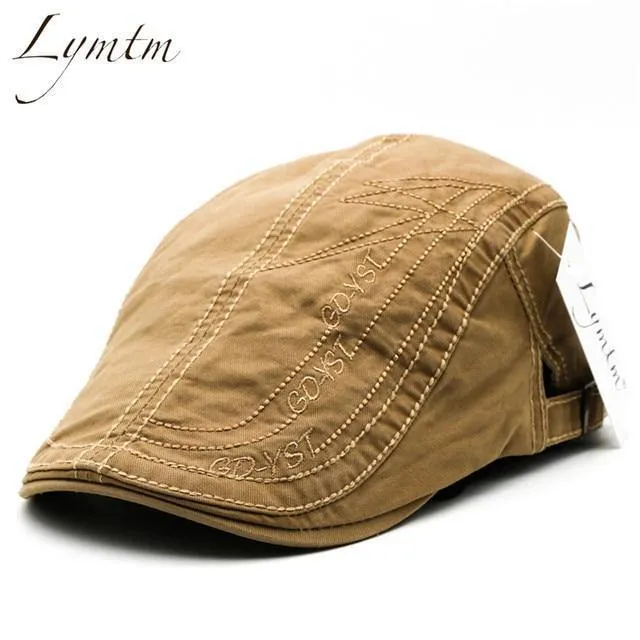 Herren Hochwertige Retro-Baskenmütze für Erwachsene, Stickerei, gestreift, Khaki, Armeegrün, Schwarz, Cabbie