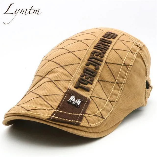 Herren Hochwertige Retro-Baskenmütze für Erwachsene, Stickerei, gestreift, Khaki, Armeegrün, Schwarz, Cabbie