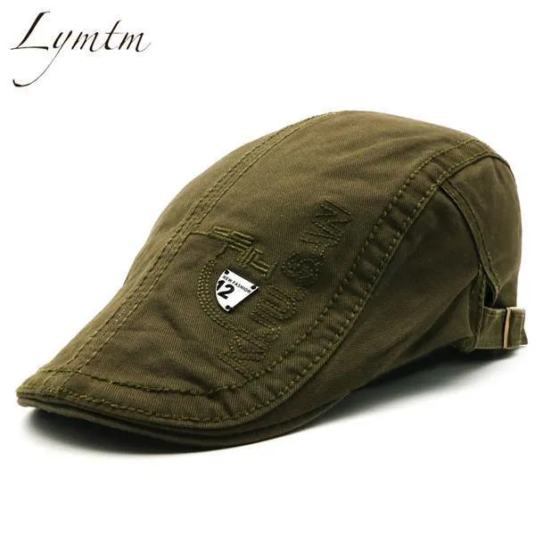 Herren Hochwertige Retro-Baskenmütze für Erwachsene, Stickerei, gestreift, Khaki, Armeegrün, Schwarz, Cabbie