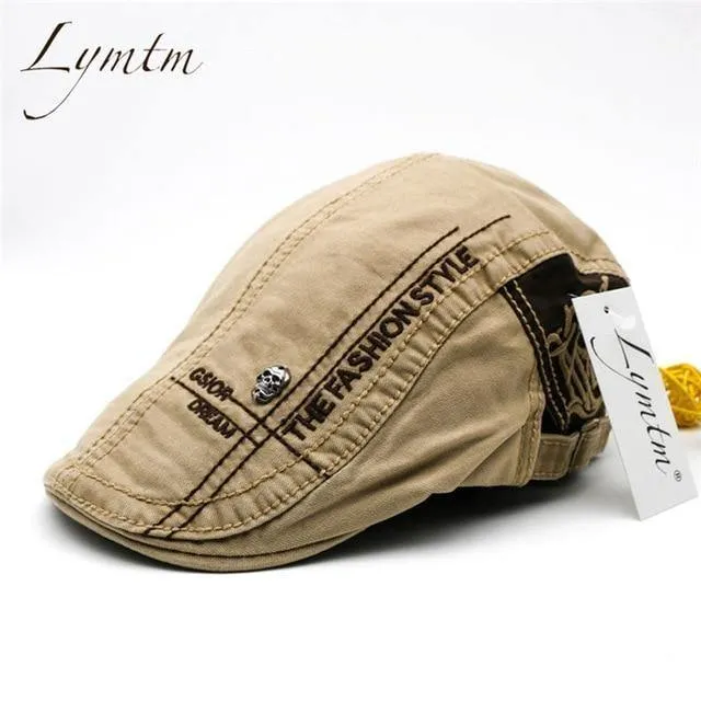 Herren Hochwertige Retro-Baskenmütze für Erwachsene, Stickerei, gestreift, Khaki, Armeegrün, Schwarz, Cabbie