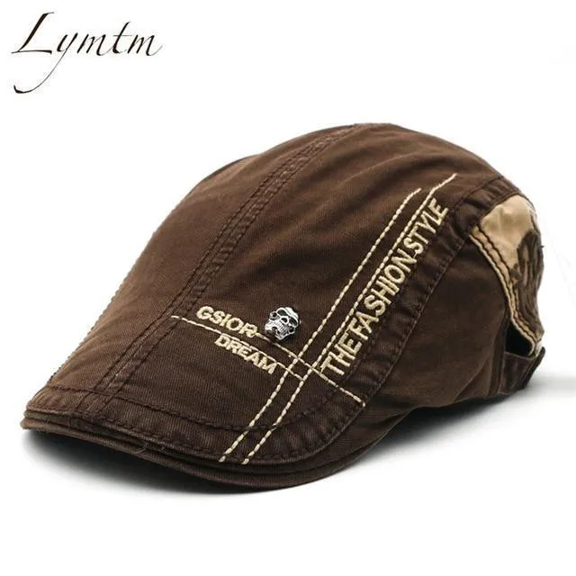 Herren Hochwertige Retro-Baskenmütze für Erwachsene, Stickerei, gestreift, Khaki, Armeegrün, Schwarz, Cabbie