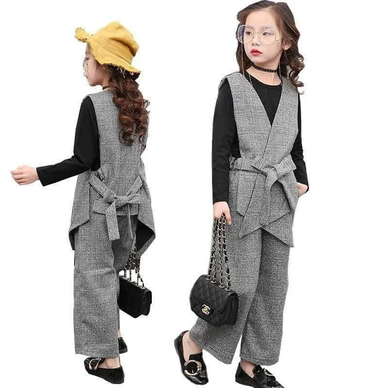 Teenager-Mädchen Kleidung Set Kids Trainingsanzug für Mädchen Mode Anzug Schuluniform Plaid Mädchen Kleidung Frühling 3pcs Kinderkleidung