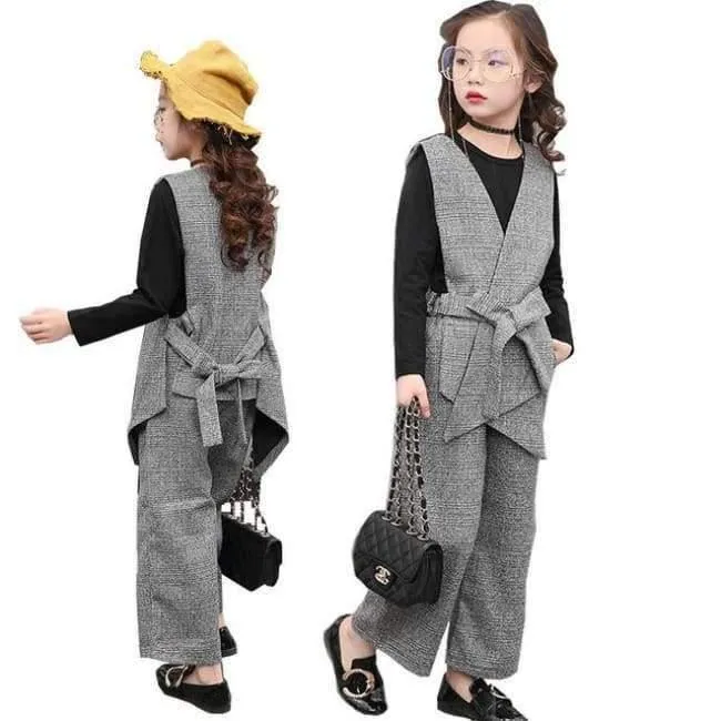 Teenager-Mädchen Kleidung Set Kids Trainingsanzug für Mädchen Mode Anzug Schuluniform Plaid Mädchen Kleidung Frühling 3pcs Kinderkleidung