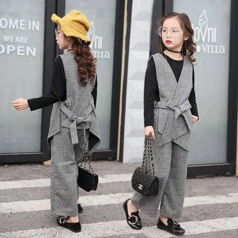 Teenager-Mädchen Kleidung Set Kids Trainingsanzug für Mädchen Mode Anzug Schuluniform Plaid Mädchen Kleidung Frühling 3pcs Kinderkleidung