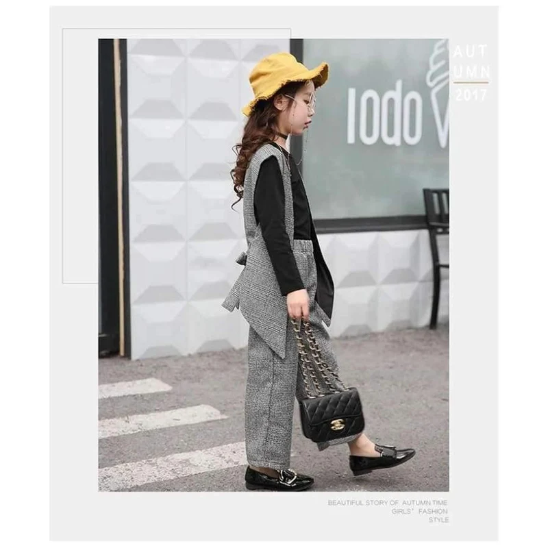 Teenager-Mädchen Kleidung Set Kids Trainingsanzug für Mädchen Mode Anzug Schuluniform Plaid Mädchen Kleidung Frühling 3pcs Kinderkleidung