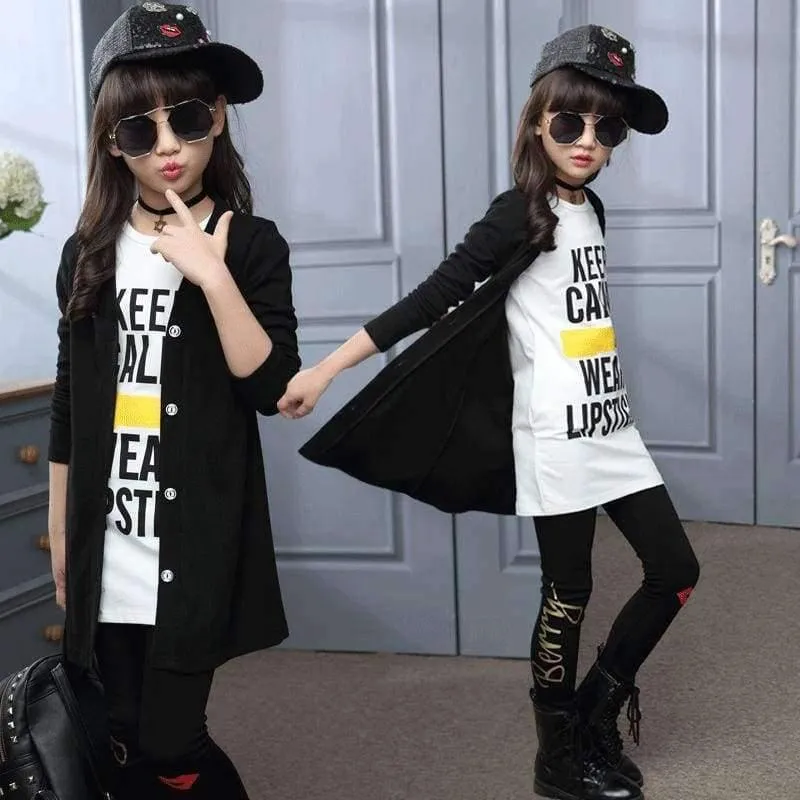 Kinder Mädchen Kleidung Sets Herbst Teenager Mädchen Sport Anzug Schule Kinder Kleidung Trainingsanzug langen Mantel Leggings 3pcs Mädchen Kleidung