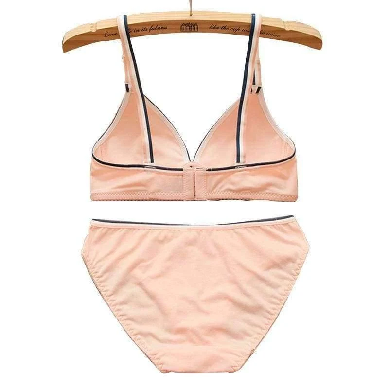 2Pcs / Set Teenager Mädchen Kleidung Unterwäsche Sexy BHs Für Mädchen 12 / 14 / 16Y Büstenhalter Slips Baumwolle Trainings BH KW26