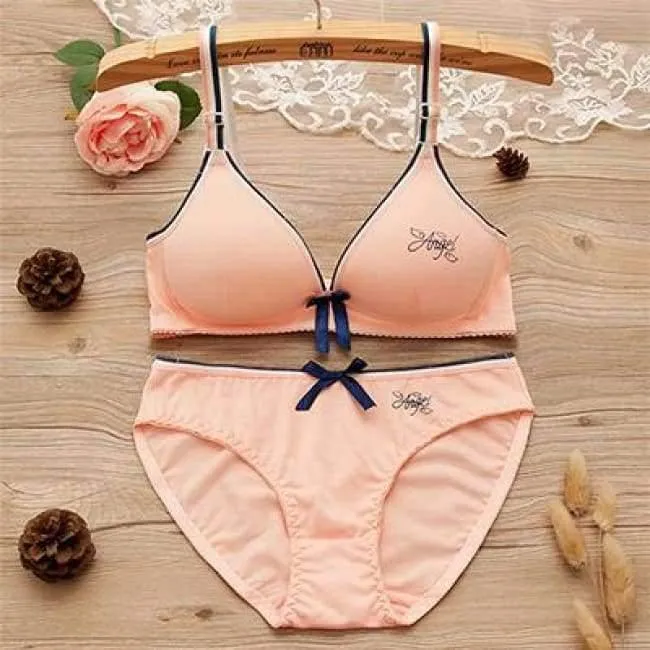 2Pcs / Set Teenager Mädchen Kleidung Unterwäsche Sexy BHs Für Mädchen 12 / 14 / 16Y Büstenhalter Slips Baumwolle Trainings BH KW26