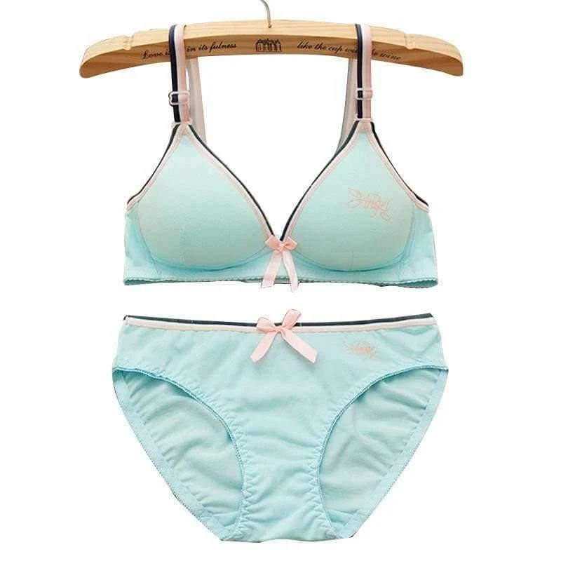 2Pcs / Set Teenager Mädchen Kleidung Unterwäsche Sexy BHs Für Mädchen 12 / 14 / 16Y Büstenhalter Slips Baumwolle Trainings BH KW26
