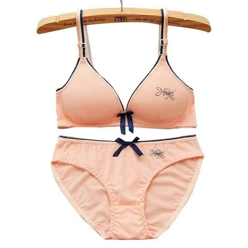 2Pcs / Set Teenager Mädchen Kleidung Unterwäsche Sexy BHs Für Mädchen 12 / 14 / 16Y Büstenhalter Slips Baumwolle Trainings BH KW26
