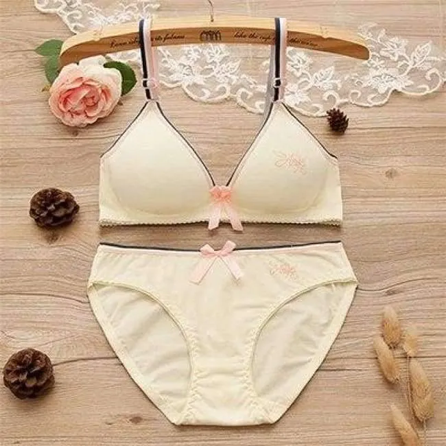 2Pcs / Set Teenager Mädchen Kleidung Unterwäsche Sexy BHs Für Mädchen 12 / 14 / 16Y Büstenhalter Slips Baumwolle Trainings BH KW26