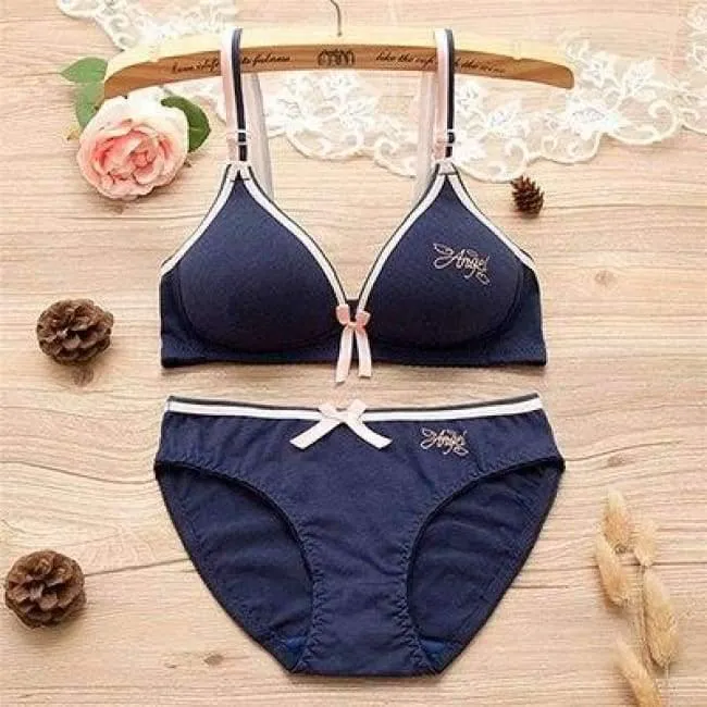 2Pcs / Set Teenager Mädchen Kleidung Unterwäsche Sexy BHs Für Mädchen 12 / 14 / 16Y Büstenhalter Slips Baumwolle Trainings BH KW26