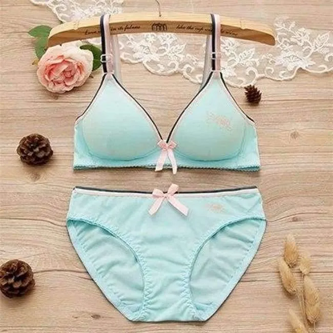 2Pcs / Set Teenager Mädchen Kleidung Unterwäsche Sexy BHs Für Mädchen 12 / 14 / 16Y Büstenhalter Slips Baumwolle Trainings BH KW26