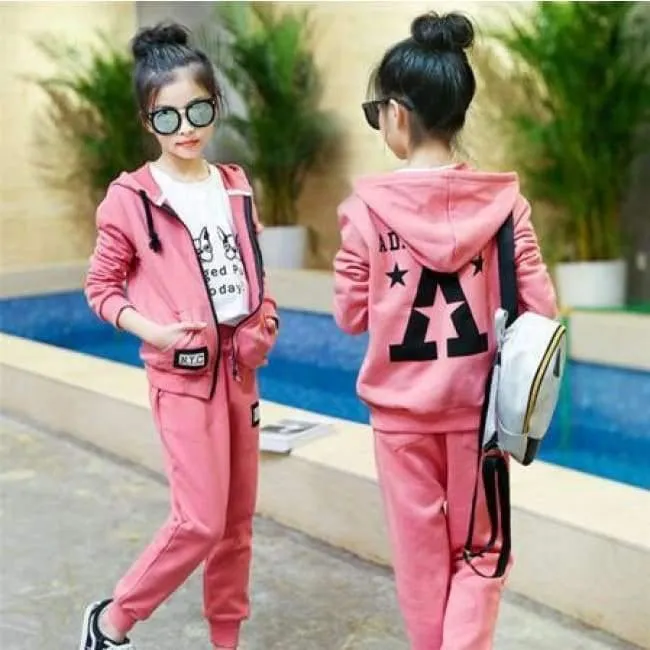 Kinder Sport Anzüge Teenager Mädchen Kleidung Sets Frühling Herbst Kinder Trainingsanzüge Mit Kapuze Coat + Pants 2pcs Kleidung
