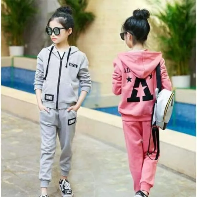 Kinder Sport Anzüge Teenager Mädchen Kleidung Sets Frühling Herbst Kinder Trainingsanzüge Mit Kapuze Coat + Pants 2pcs Kleidung