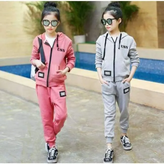 Kinder Sport Anzüge Teenager Mädchen Kleidung Sets Frühling Herbst Kinder Trainingsanzüge Mit Kapuze Coat + Pants 2pcs Kleidung