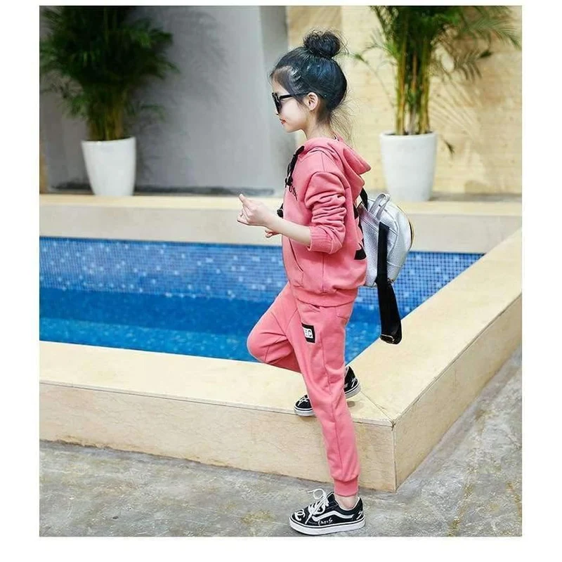 Kinder Sport Anzüge Teenager Mädchen Kleidung Sets Frühling Herbst Kinder Trainingsanzüge Mit Kapuze Coat + Pants 2pcs Kleidung