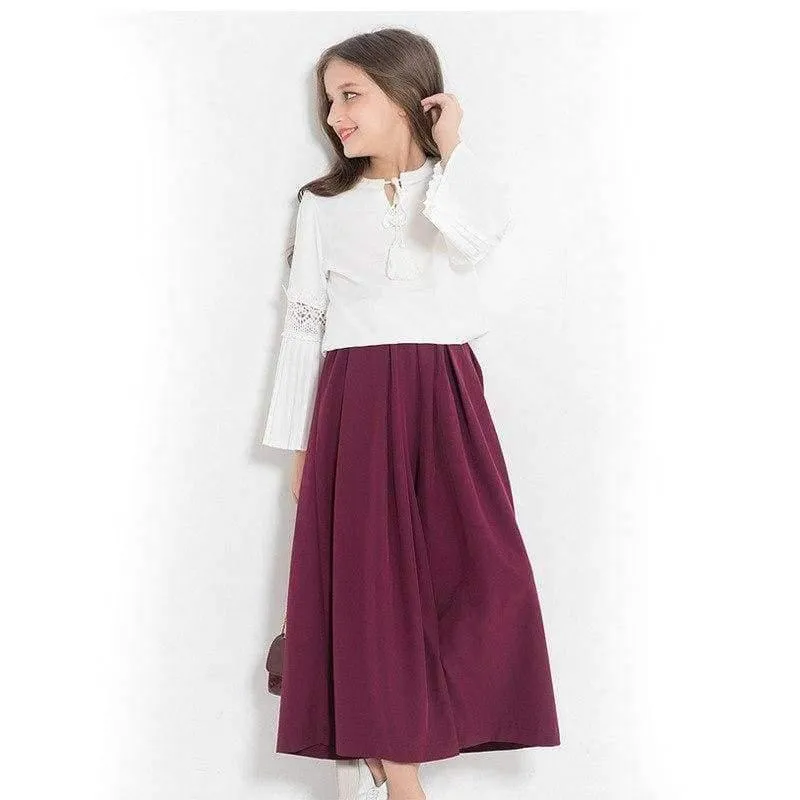 Teenager-Mädchen Kleidung Langarm zweiteilige Kleinkind Mädchen Kleidung europäischen Stil Chiffon Hosen Bluse Mädchen Kleidung 10 12 Jahre