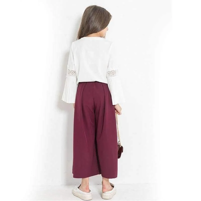 Teenager-Mädchen Kleidung Langarm zweiteilige Kleinkind Mädchen Kleidung europäischen Stil Chiffon Hosen Bluse Mädchen Kleidung 10 12 Jahre
