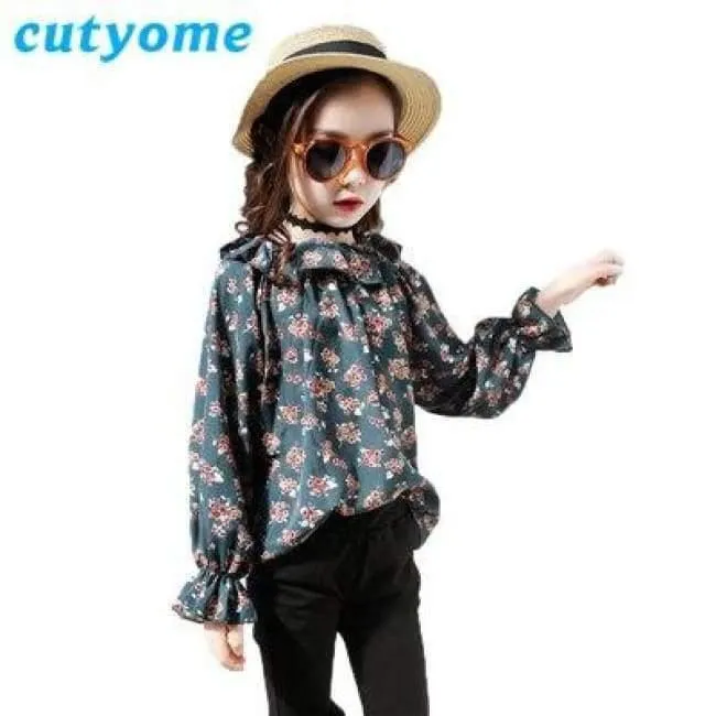 Jugendliche Mädchen Blumen Schulterfrei Schulbluse Top + Flare Hose Zweiteiler 2018 Herbst 12 Kinderkleidung Sunsuit