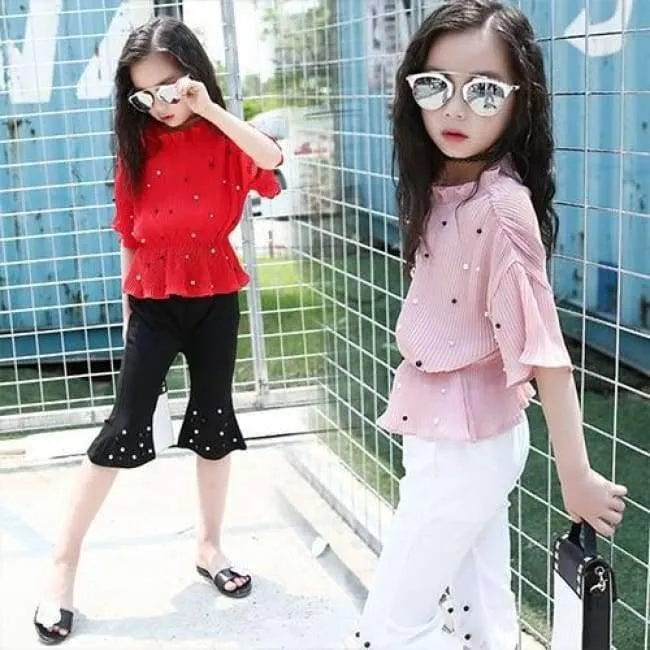 Sommer Rosa Rot Mädchen Kleidung Sets 5 6 7 8 9 10 11 12 13 12 13 14 Kinder Shirts + Hosen 2 stücke Teenager Baby Mädchen Kleidung Sets