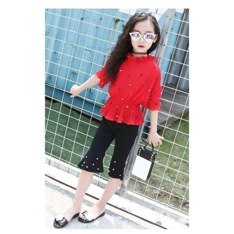 Sommer Rosa Rot Mädchen Kleidung Sets 5 6 7 8 9 10 11 12 13 12 13 14 Kinder Shirts + Hosen 2 stücke Teenager Baby Mädchen Kleidung Sets