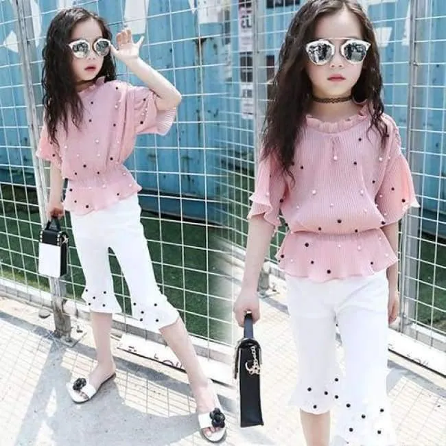 Sommer Rosa Rot Mädchen Kleidung Sets 5 6 7 8 9 10 11 12 13 12 13 14 Kinder Shirts + Hosen 2 stücke Teenager Baby Mädchen Kleidung Sets