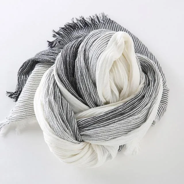 Winterschal für Damen und Herren, gestreifte Baumwoll-Leinen-Schals, Vintage-übergroße Tücher und Schals