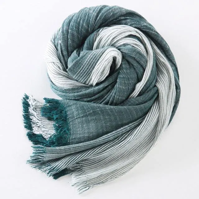 Winterschal für Damen und Herren, gestreifte Baumwoll-Leinen-Schals, Vintage-übergroße Tücher und Schals