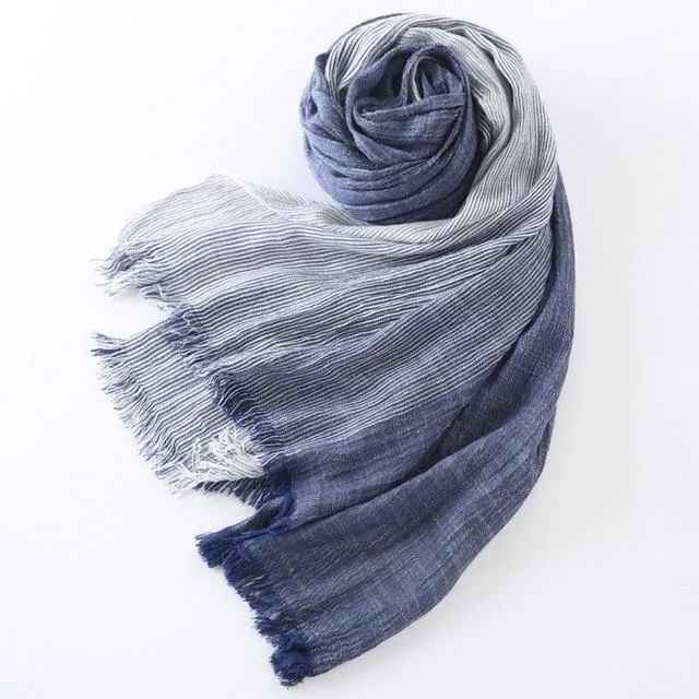Winterschal für Damen und Herren, gestreifte Baumwoll-Leinen-Schals, Vintage-übergroße Tücher und Schals