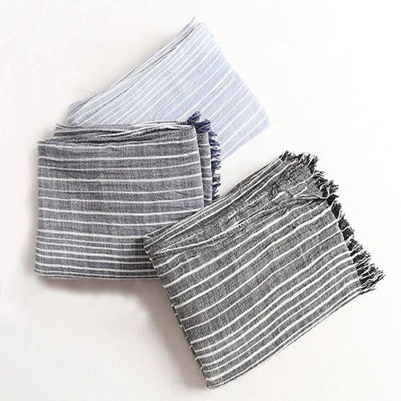Winterschal für Damen und Herren, gestreifte Baumwoll-Leinen-Schals, Vintage-übergroße Tücher und Schals