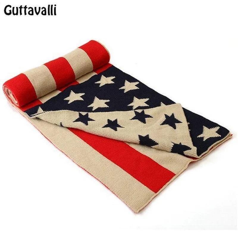 Männer Mode Frauen Sterne Baumwolle Lange Schal Winter Dicke Gestrickte US Flagge Schals Charme Chevron