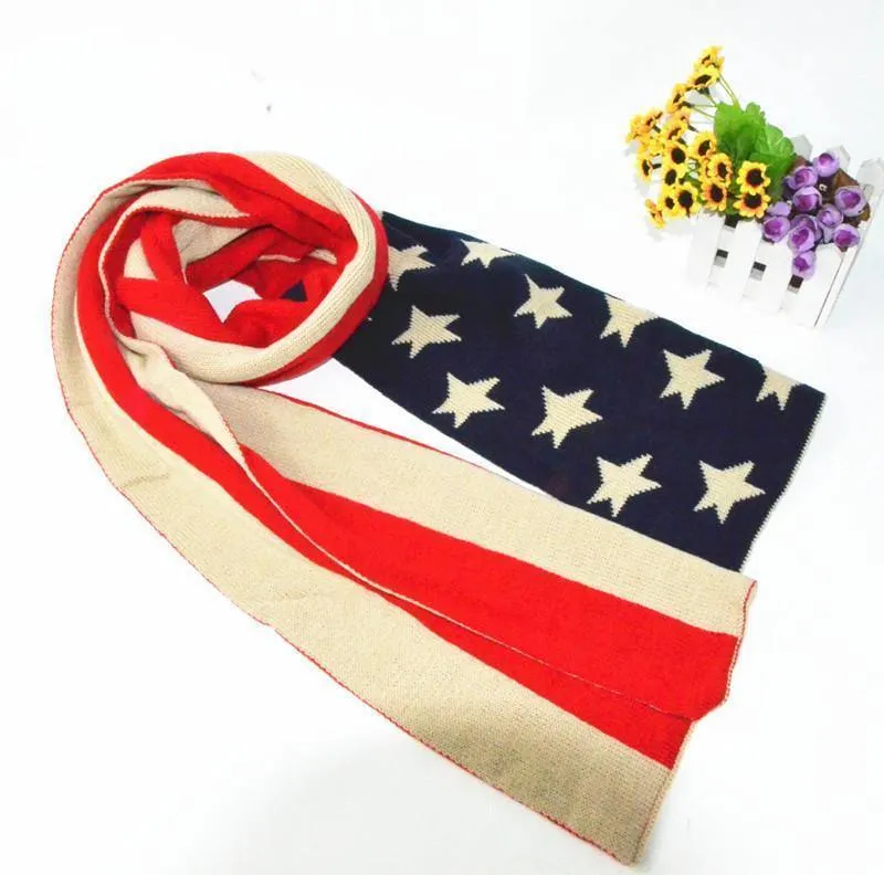 Männer Mode Frauen Sterne Baumwolle Lange Schal Winter Dicke Gestrickte US Flagge Schals Charme Chevron
