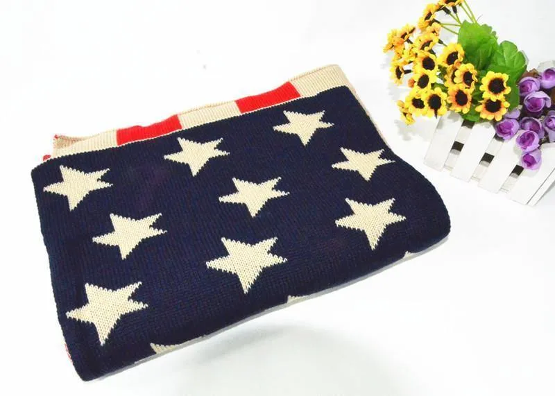 Männer Mode Frauen Sterne Baumwolle Lange Schal Winter Dicke Gestrickte US Flagge Schals Charme Chevron