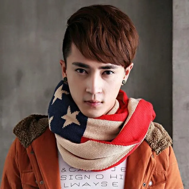 Männer Mode Frauen Sterne Baumwolle Lange Schal Winter Dicke Gestrickte US Flagge Schals Charme Chevron