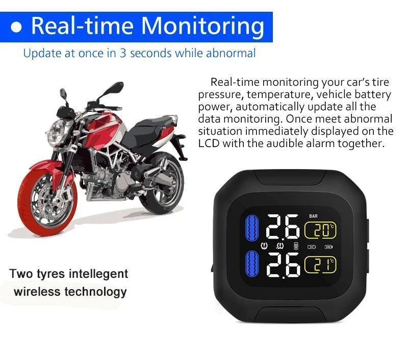 M3 Drahtloses TPMS-Reifendrucküberwachungssystem für Motorräder TPMS-Reifendrucksensor für Motorräder Universelle externe 2-Sensoren
