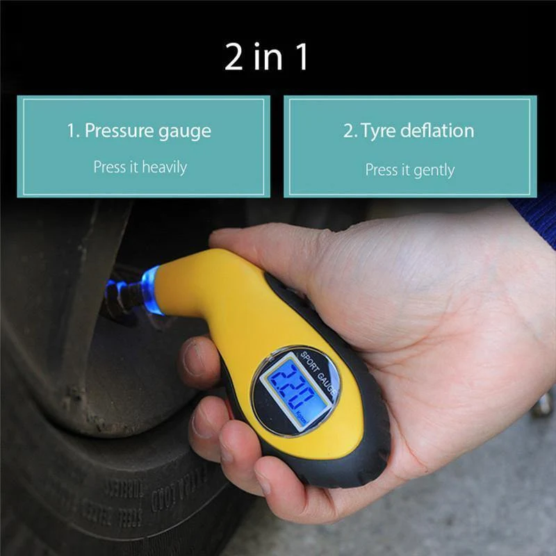 Auto-Auto-Messgerät-Tester, Diagnosetool für Fahrsicherheit, Reifendruckmessgerät, Manometer, Barometer, Tester, digitaler LCD-Reifen